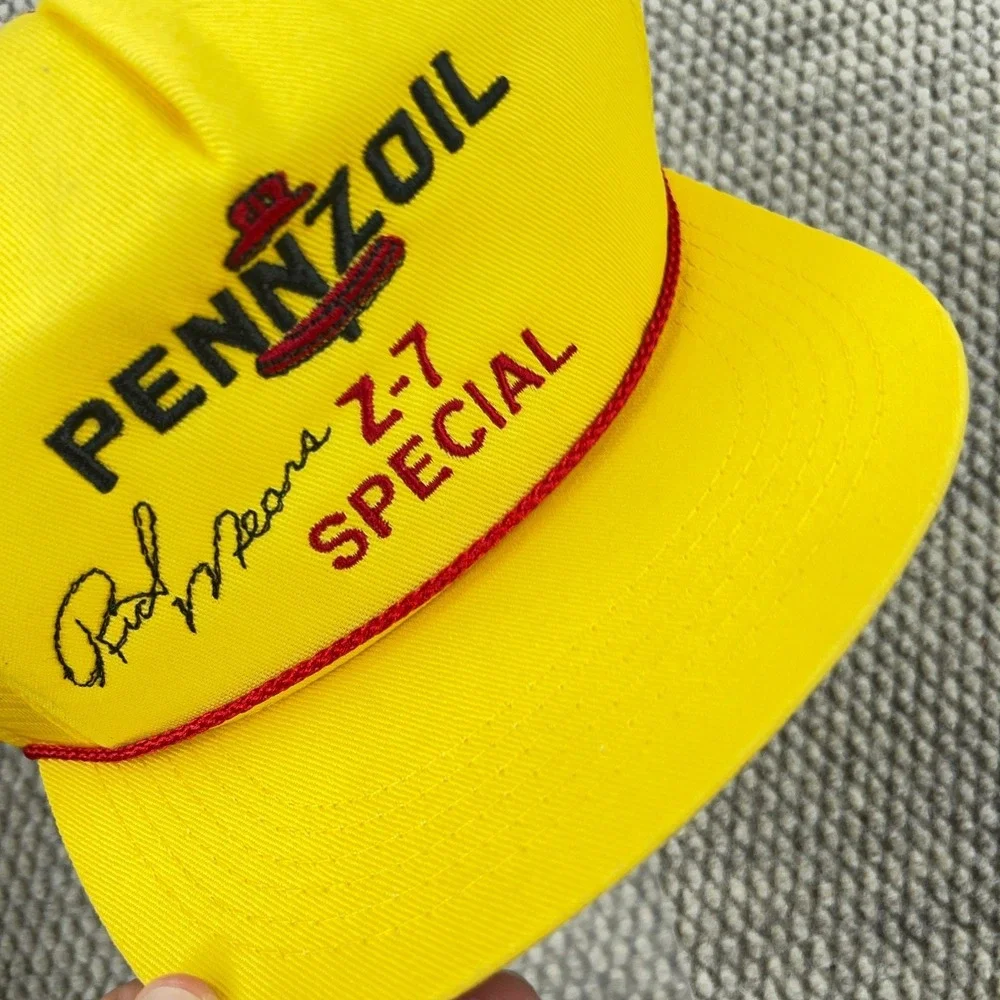 Vintage Pennzoil Racing Hat Cap Strap Back Yellow 90s USA Motor Oil K‎ Brand Z-7